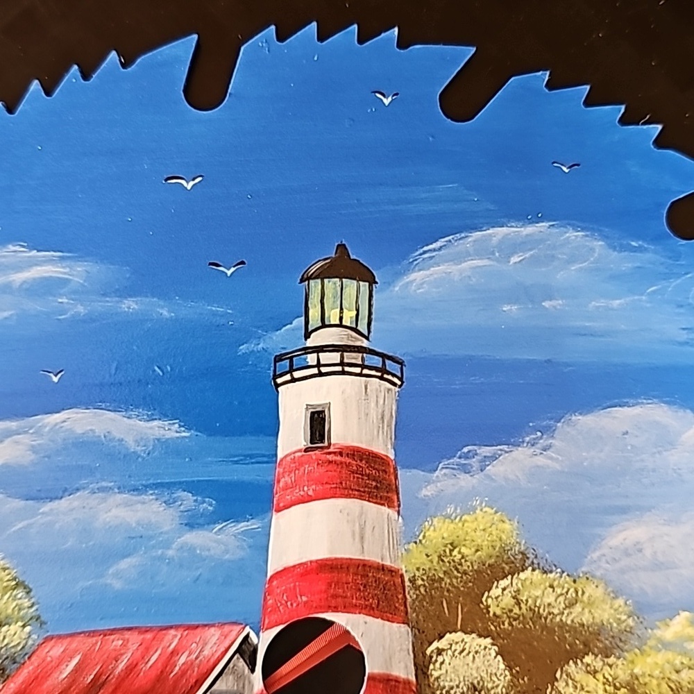 Handpainted Summer Lighthouse Beach Trees Saw Blade 8" - Picture 4 of 7